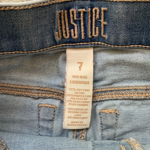 Justice Mid Rise Legging Jeans with Pink Floral Stitching - Picture 3 of 6